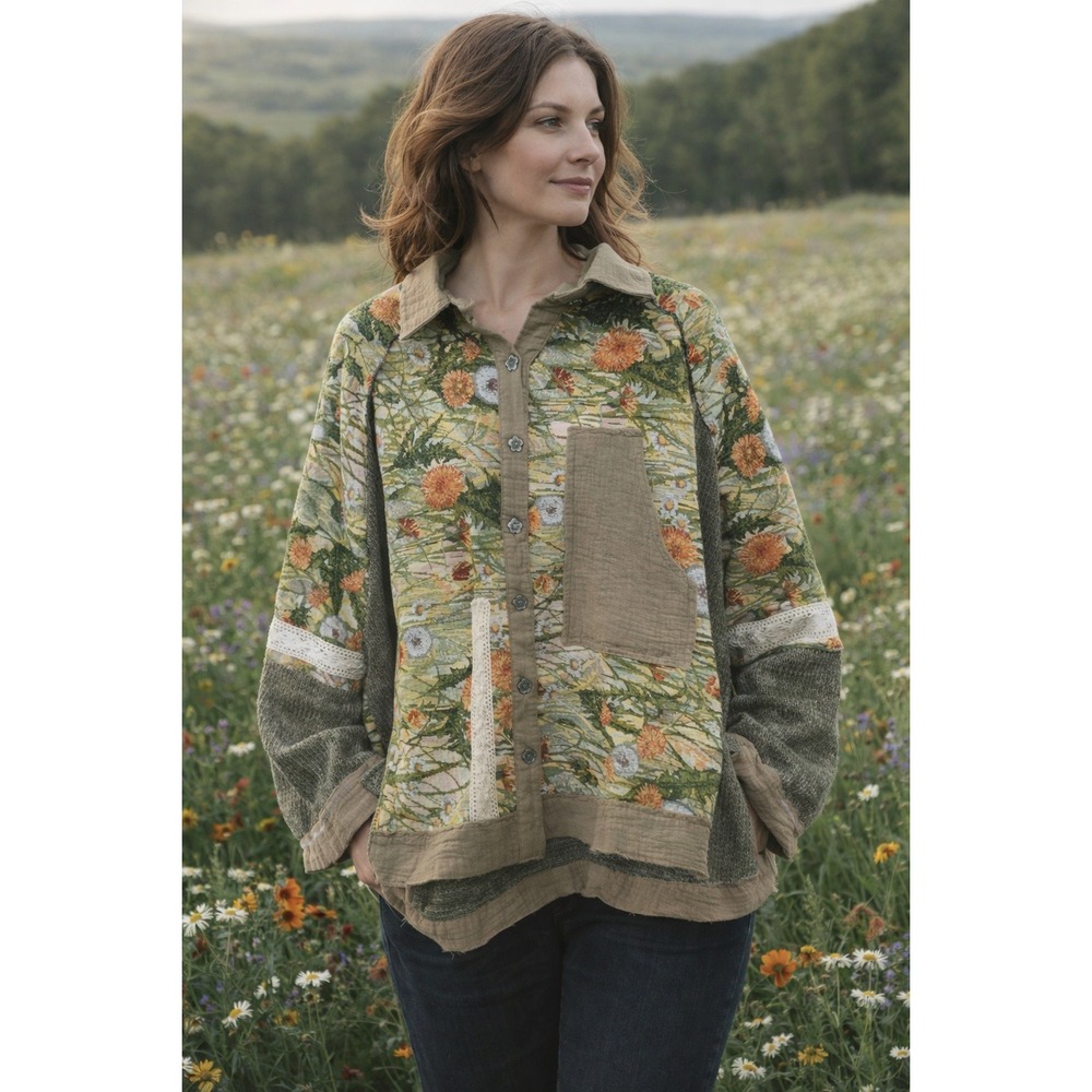 POL Button Down Floral Jacquard Shirt